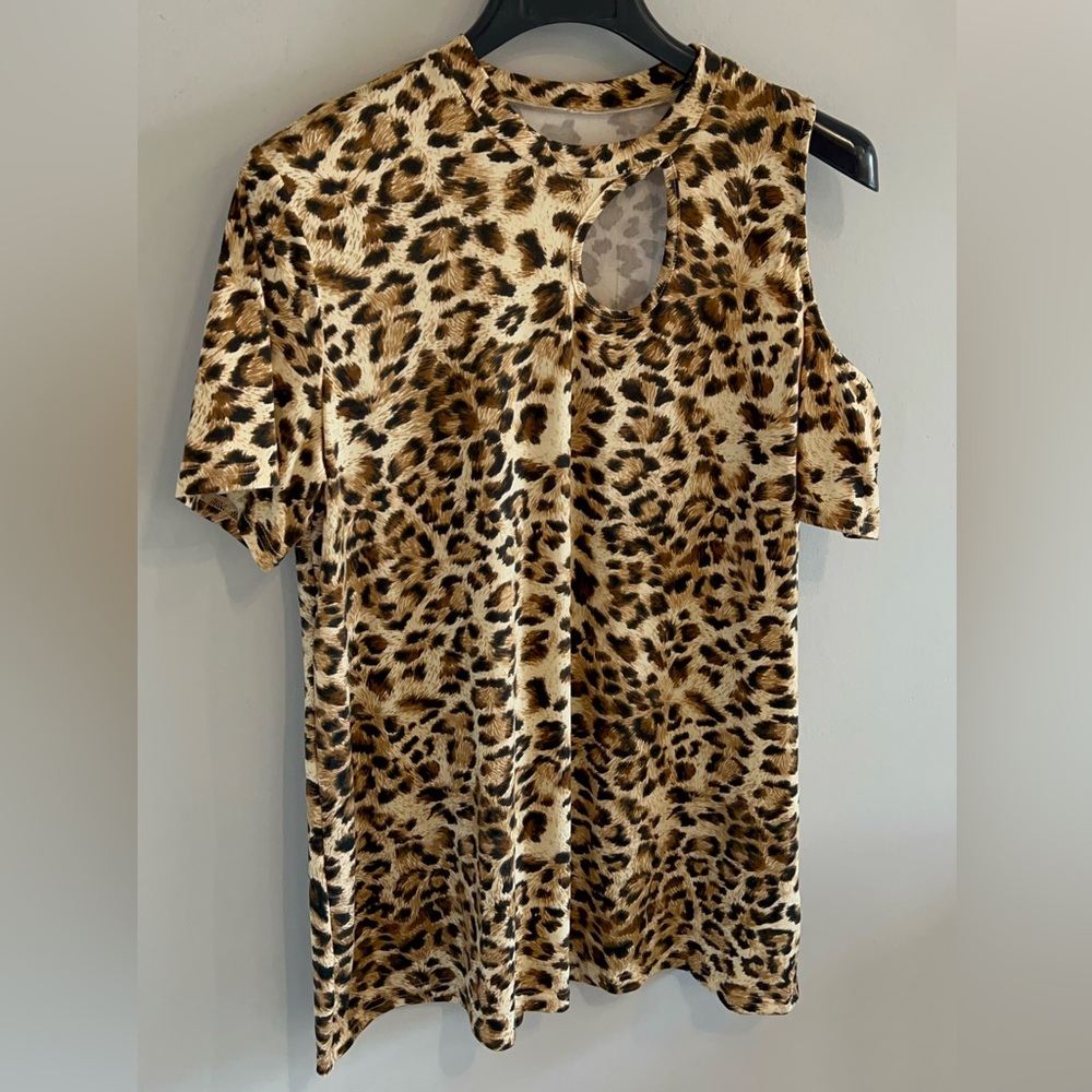 Leopard Print Cold Shoulder Top.